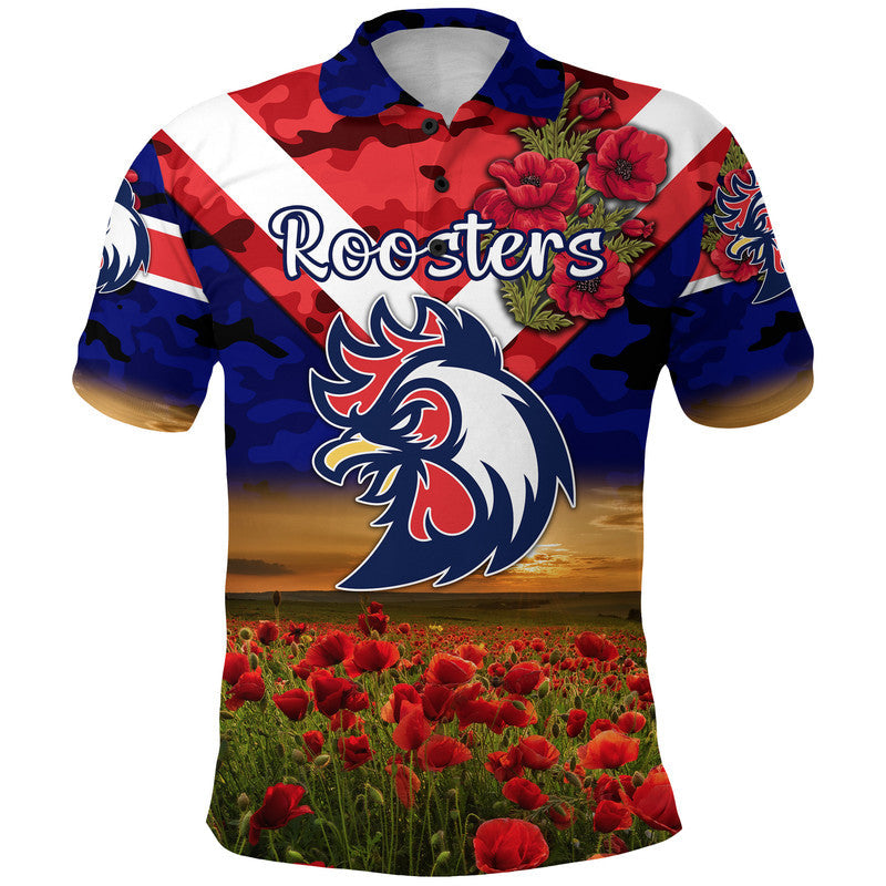custom-personalised-roosters-anzac-polo-shirt-poppy-flowers-vibes-blue