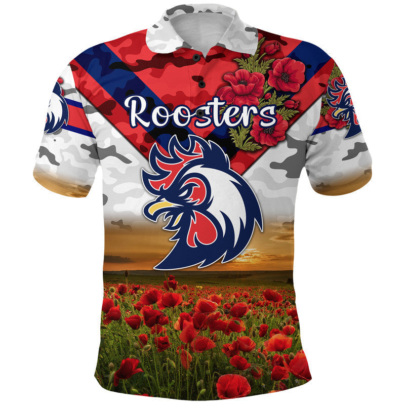 custom-personalised-roosters-anzac-polo-shirt-poppy-flowers-vibes-white