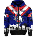 (Custom Personalised) Sydney Roosters ANZAC 2022 Zip Up And Pullover Hoodie Simple Style - Blue LT8