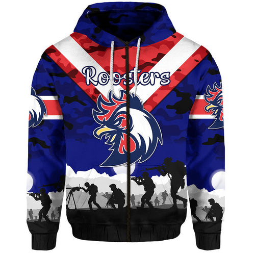 (Custom Personalised) Sydney Roosters ANZAC 2022 Zip Up And Pullover Hoodie Simple Style - Blue LT8