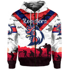 Sydney Roosters ANZAC 2022 Zip Up And Pullover Hoodie Simple Style - White LT8