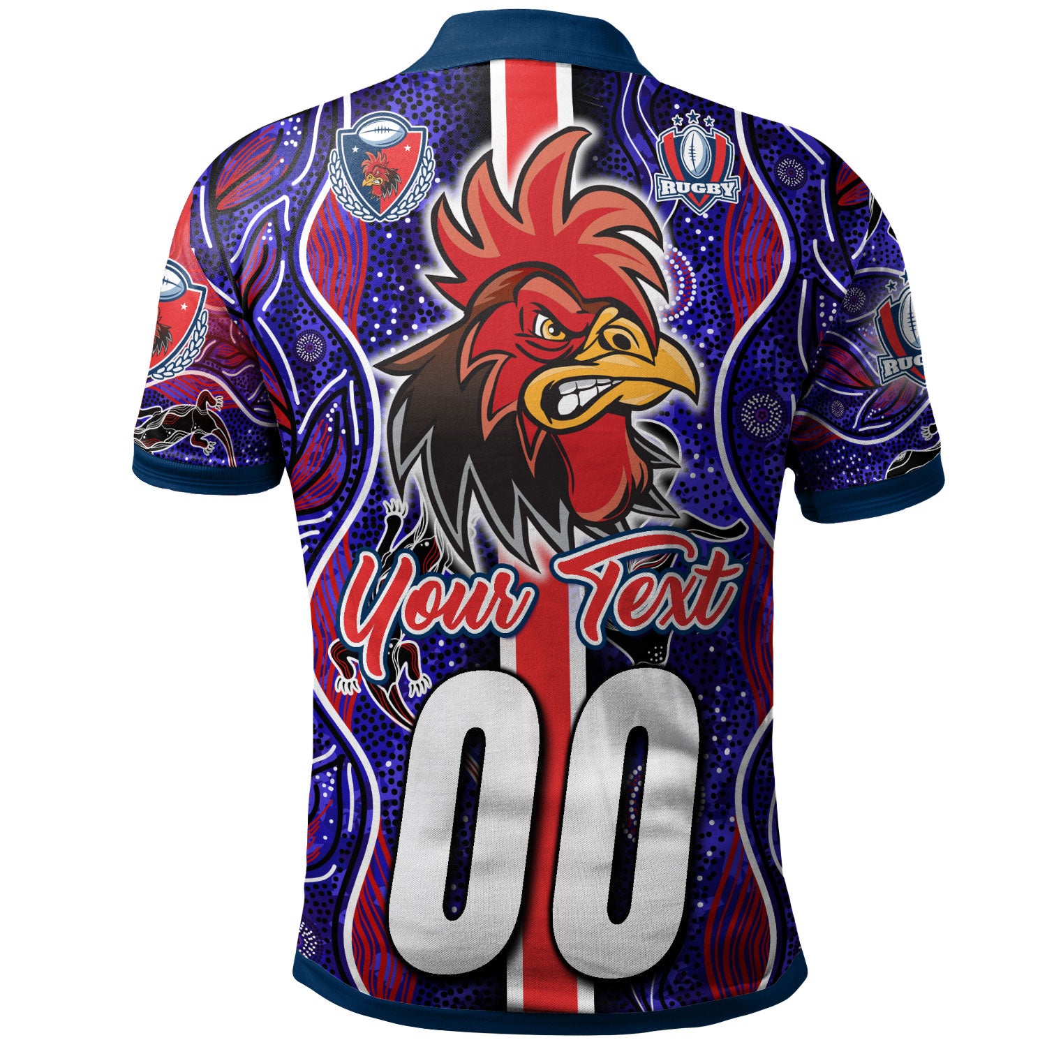 roosters-rugby-polo-shirt-custom-roosters-rugby-ball-aboriginal-indigenous-sport-style-polo-shirt