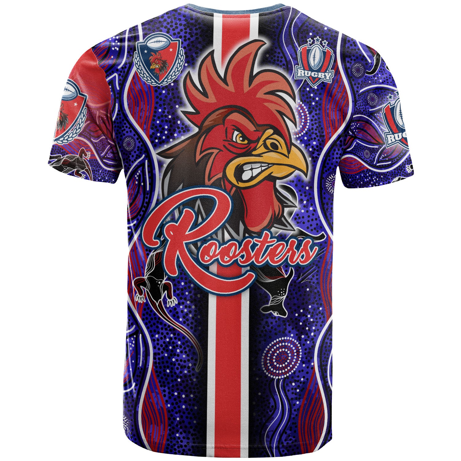 roosters-rugby-t-shirt-custom-roosters-rugby-ball-aboriginal-indigenous-sport-style-t-shirt