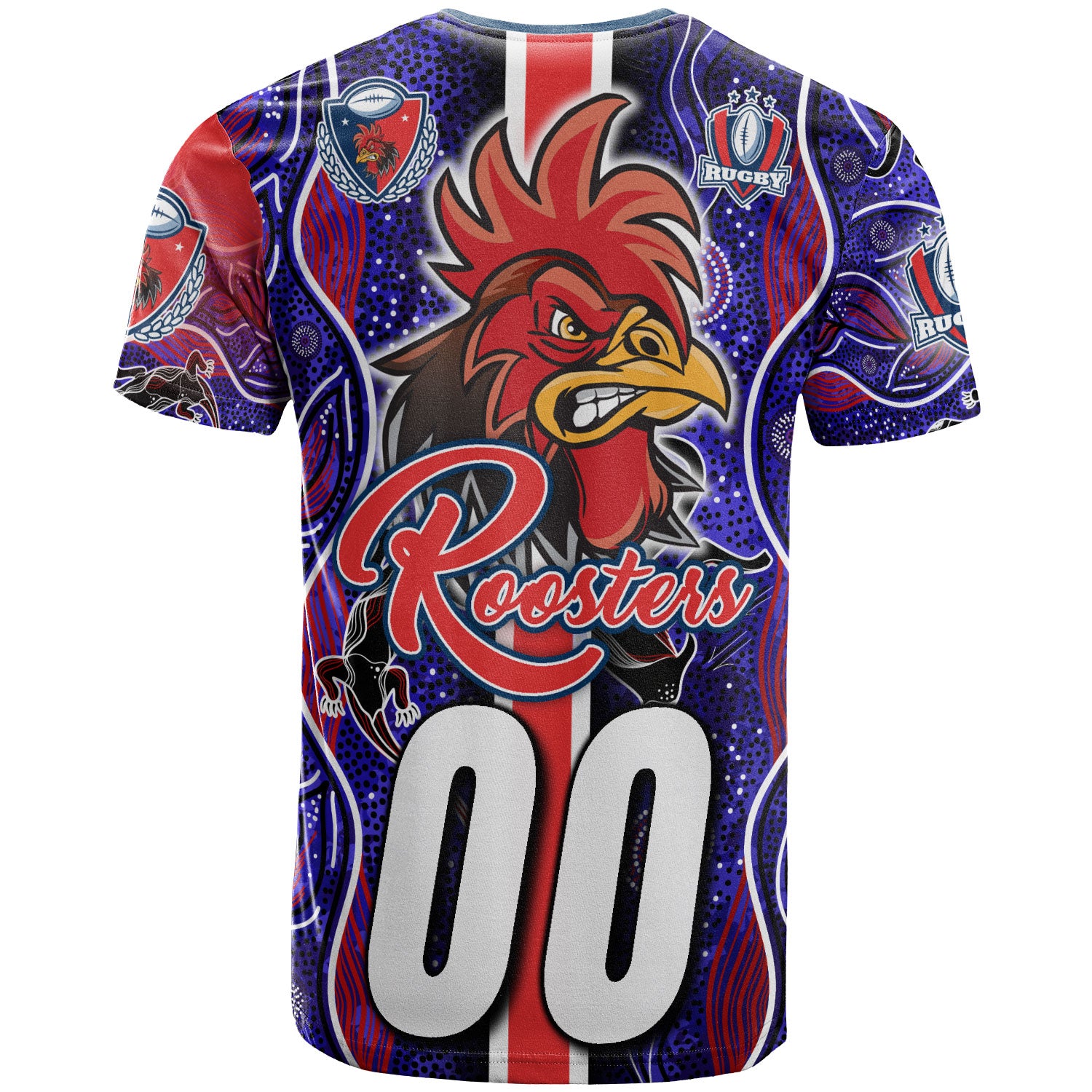 roosters-rugby-t-shirt-custom-roosters-rugby-ball-aboriginal-indigenous-sport-style-t-shirt