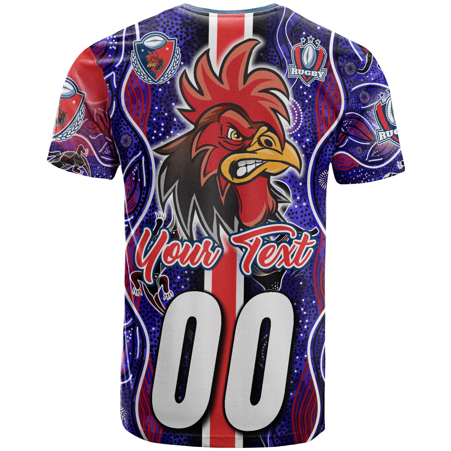 roosters-rugby-t-shirt-custom-roosters-rugby-ball-aboriginal-indigenous-sport-style-t-shirt