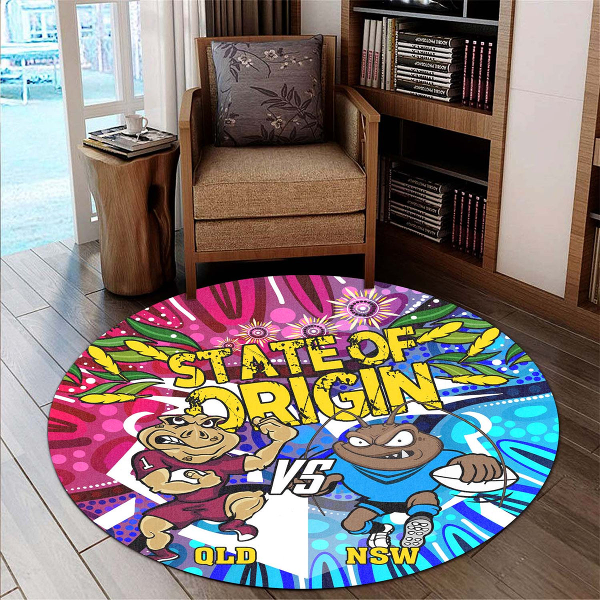 state-of-origin-rugby-round-rug-nsw-vs-qld-rugby-team-mascot-with-aboriginal-culture-round-rug