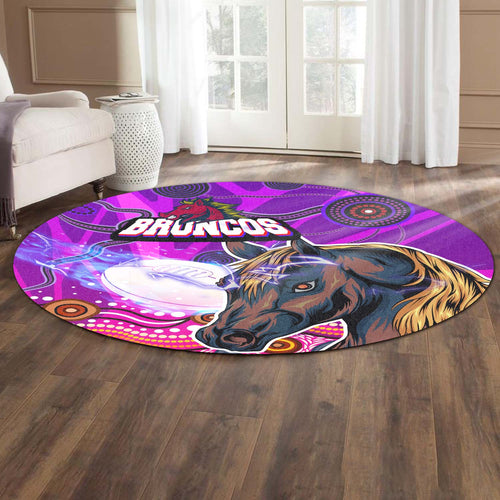 broncos-rugby-round-rug-broncos-horse-rugby-with-aboriginal-low-poly-style-round-rug