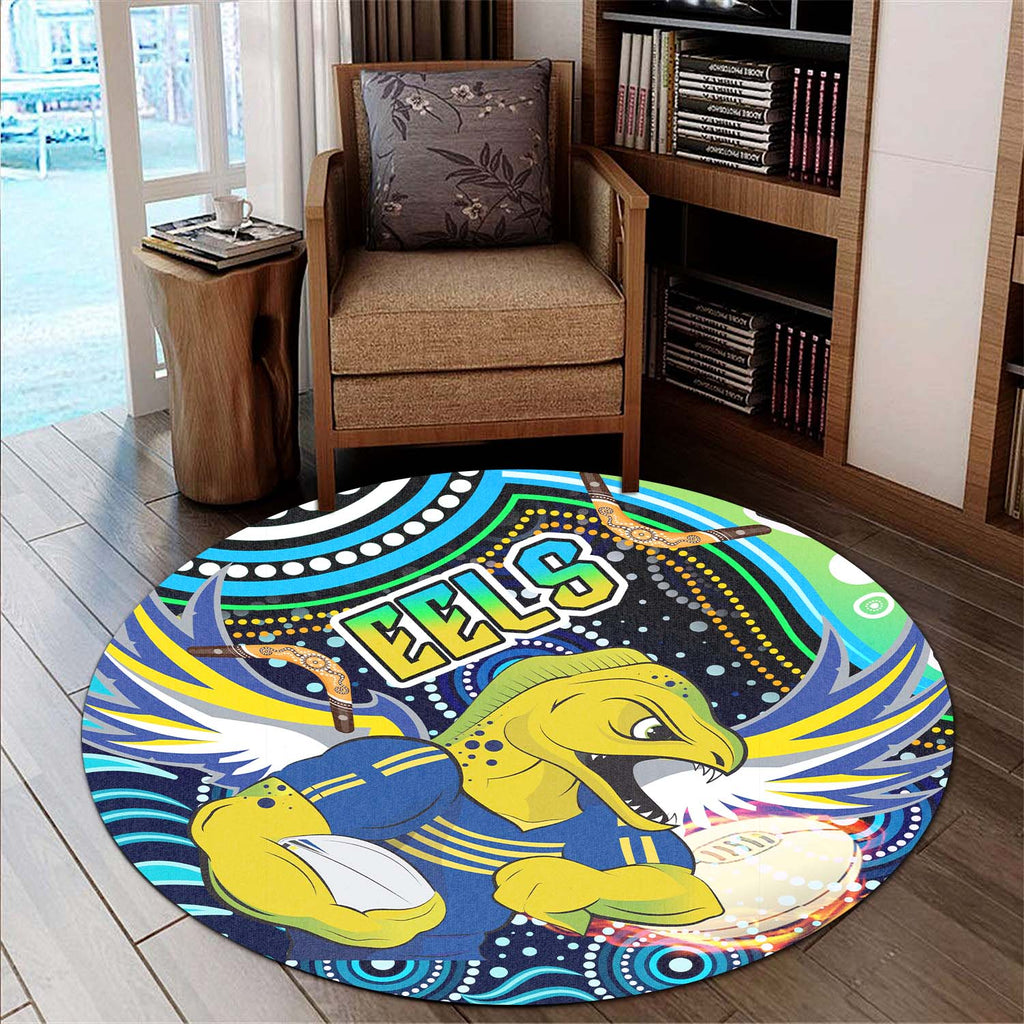 eels-rugby-round-rug-eels-rugby-with-aboriginal-pattern-indigenous-round-rug