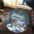 shark-rugby-round-rug-impetuous-sharks-with-rugby-ball-and-aboriginal-dot-painting-art-round-rug