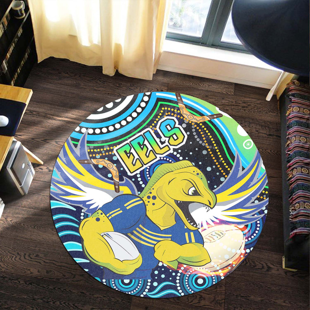 eels-rugby-round-rug-eels-rugby-with-aboriginal-pattern-indigenous-round-rug