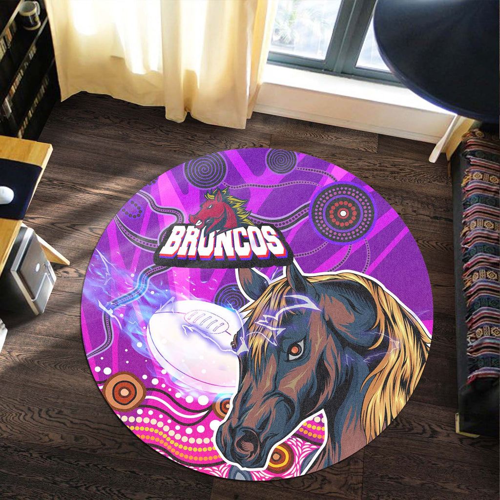 broncos-rugby-round-rug-broncos-horse-rugby-with-aboriginal-low-poly-style-round-rug