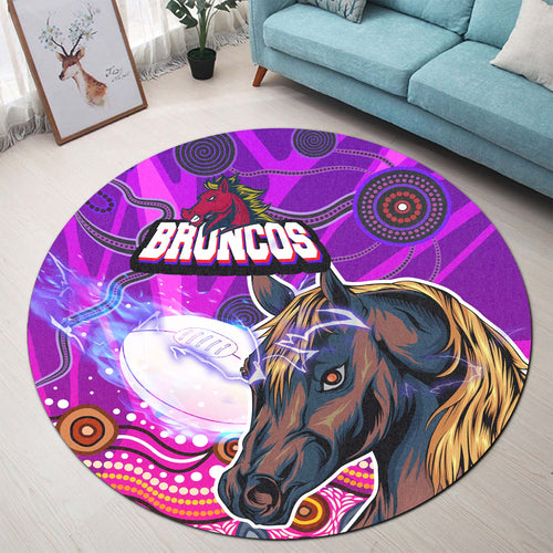 broncos-rugby-round-rug-broncos-horse-rugby-with-aboriginal-low-poly-style-round-rug
