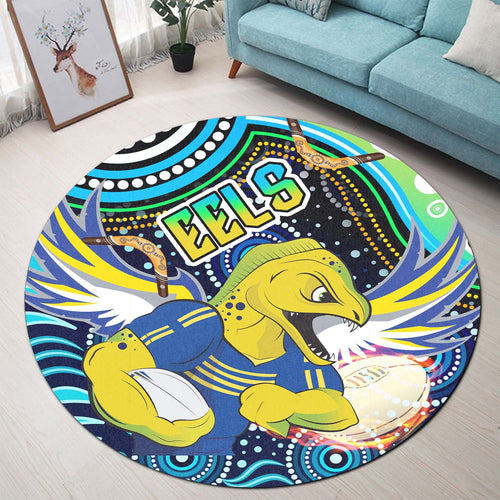 eels-rugby-round-rug-eels-rugby-with-aboriginal-pattern-indigenous-round-rug