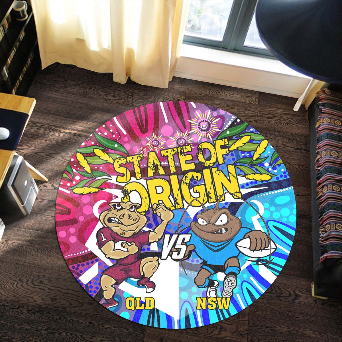 state-of-origin-rugby-round-rug-nsw-vs-qld-rugby-team-mascot-with-aboriginal-culture-round-rug