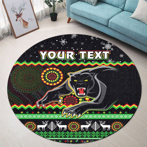 custom-personalised-panthers-christmas-round-carpet-aboriginal-pattern-penrith-black-version