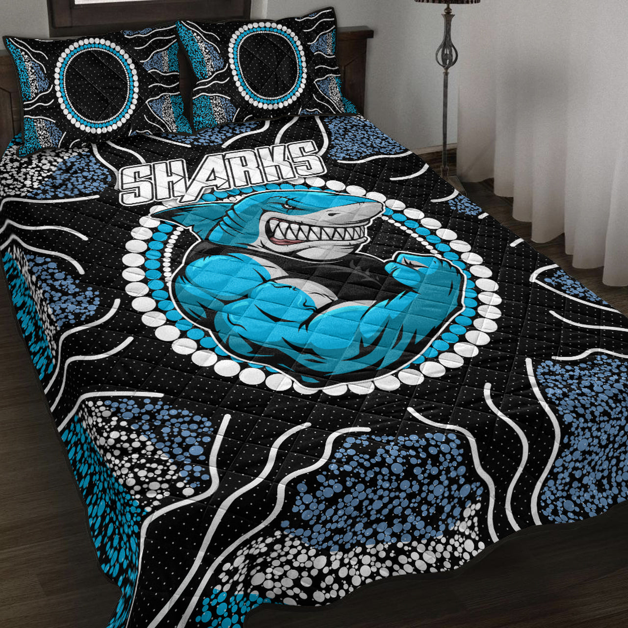 sharks-rugby-quilt-bed-set-custom-indigenous-super-sharks-quilt-bed-set