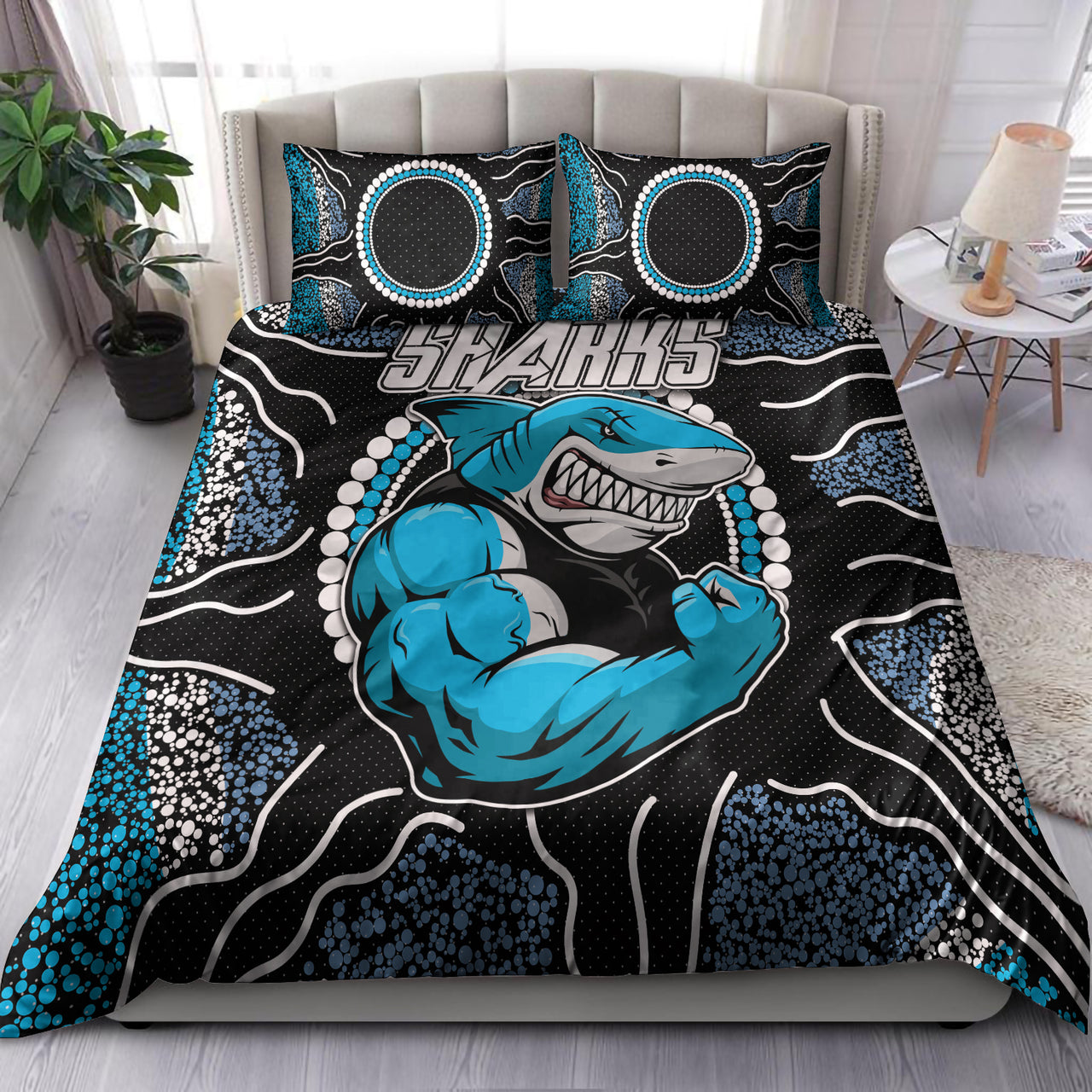 sharks-rugby-bedding-set-custom-indigenous-super-sharks-bedding-set
