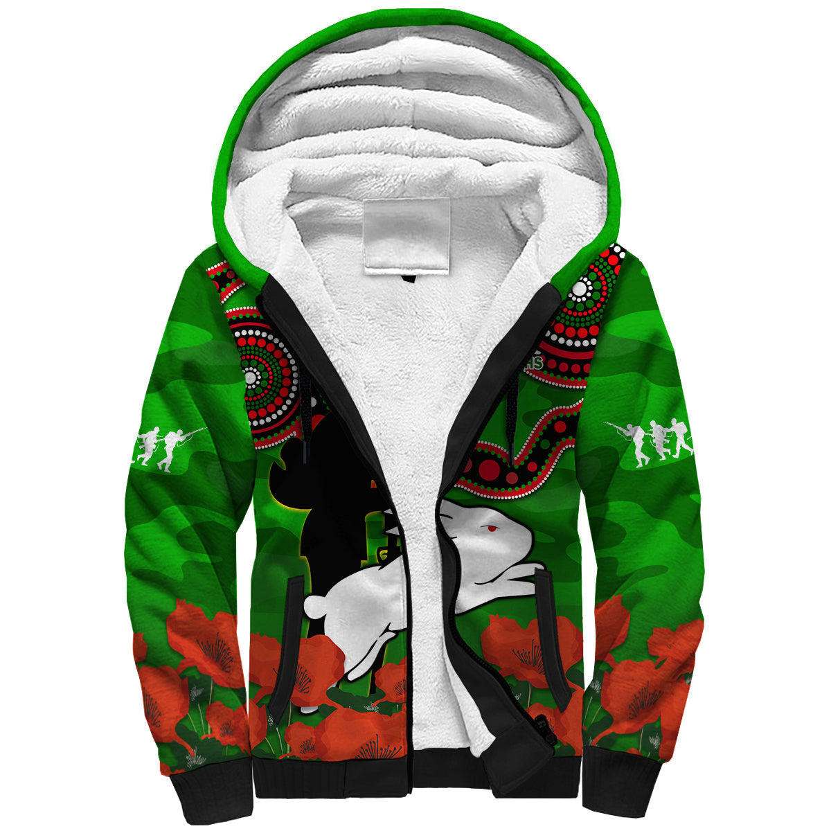 custom-text-and-number-rabbitohs-rugby-anzac-2023-sherpa-hoodie-lest-we-forget
