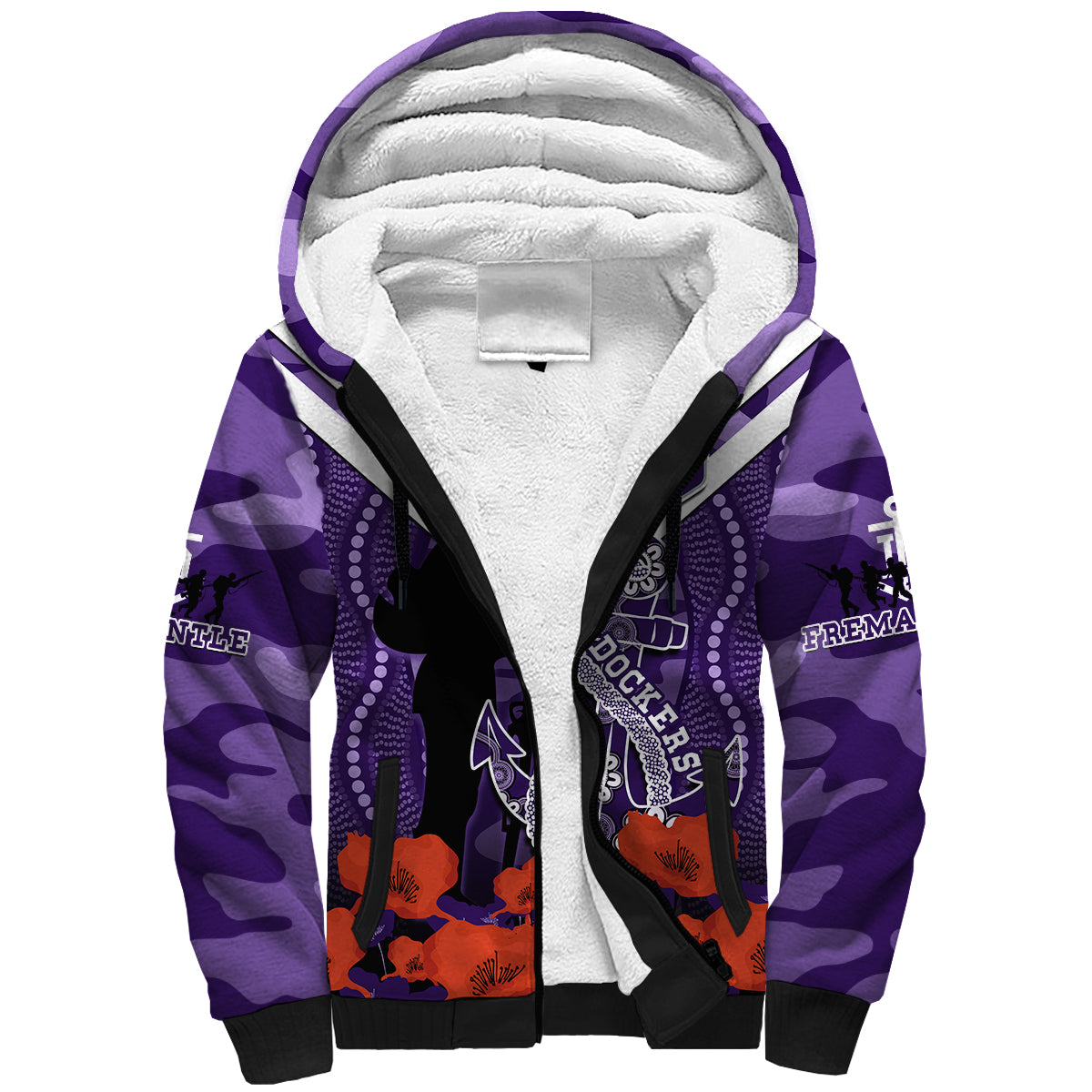 custom-text-and-number-dockers-football-anzac-2023-sherpa-hoodie-aboriginal-mix-poppy-camouflage