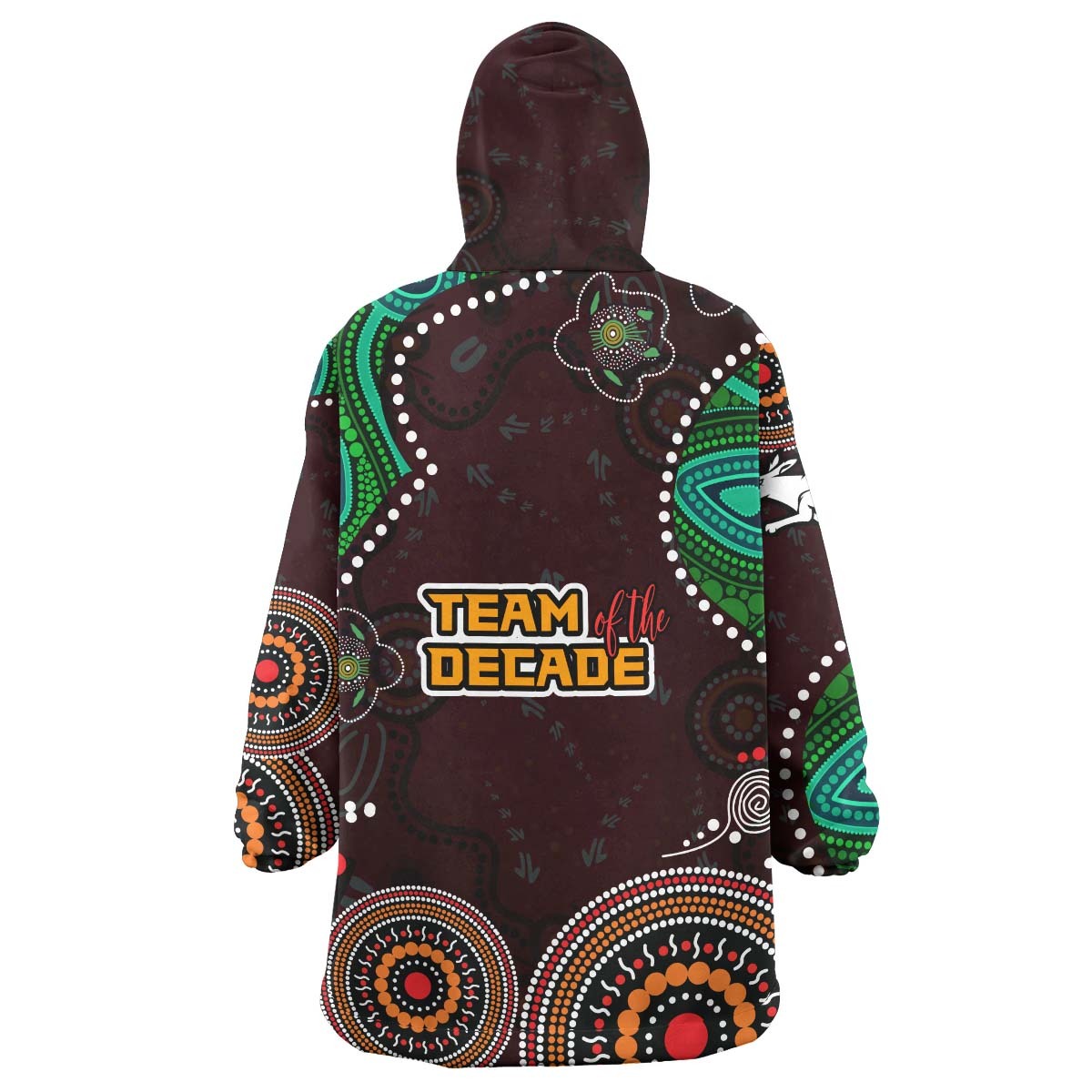 rabbitohs-rugby-snug-hoodie-rabbitohs-team-of-the-decade-aboriginal-dot-painting-style-oodie-blanket