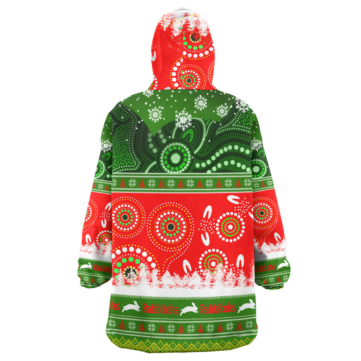 rabbitohs-rugby-christmas-snug-hoodie-custom-rabbitohs-ugly-christmas-and-aboriginal-patterns-wearable-blanket-hoodie
