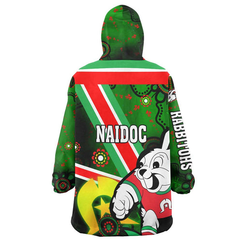 rabbitohs-rugby-snug-hoodie-custom-naidoc-week-south-sydney-rabbitohs-aboriginal-traditional-patterns-with-torres-strait-oodie-blanket