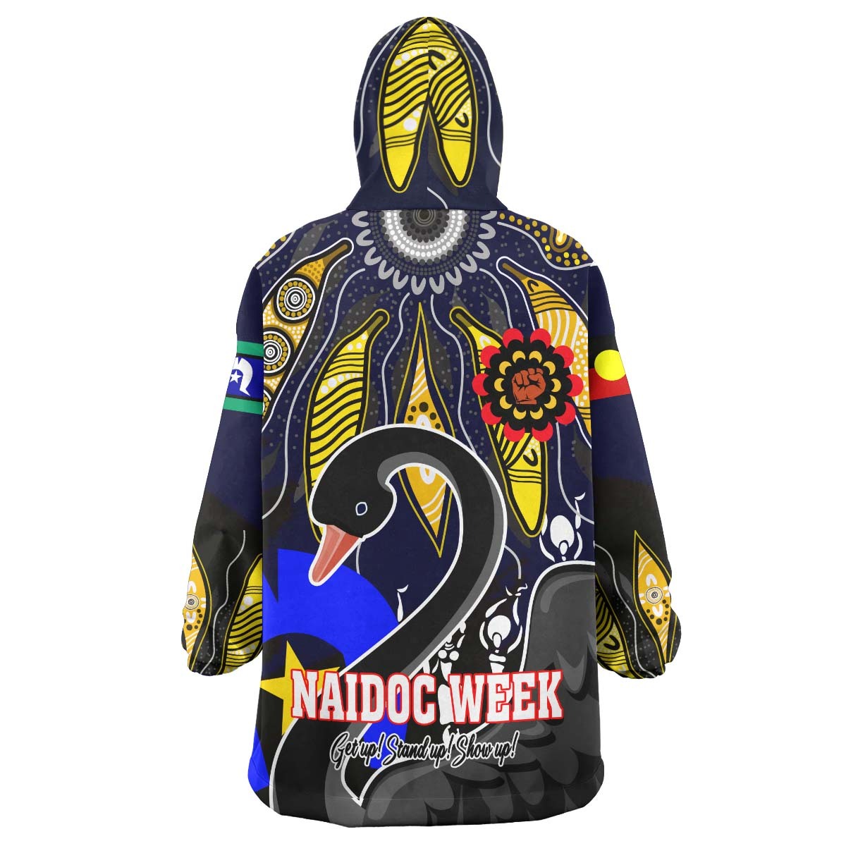 force-rugby-snug-hoodie-celebrate-naidoc-week-get-up-stand-up-show-up-black-swan-with-aboriginal-patterns-oodie-blanket