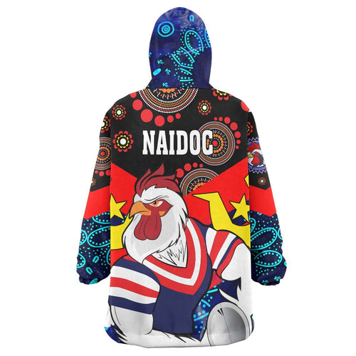 rooster-rugby-snug-hoodie-custom-naidoc-week-sydney-rooster-with-rugby-ball-aboriginal-culture-and-torres-strait-oodie-blanket
