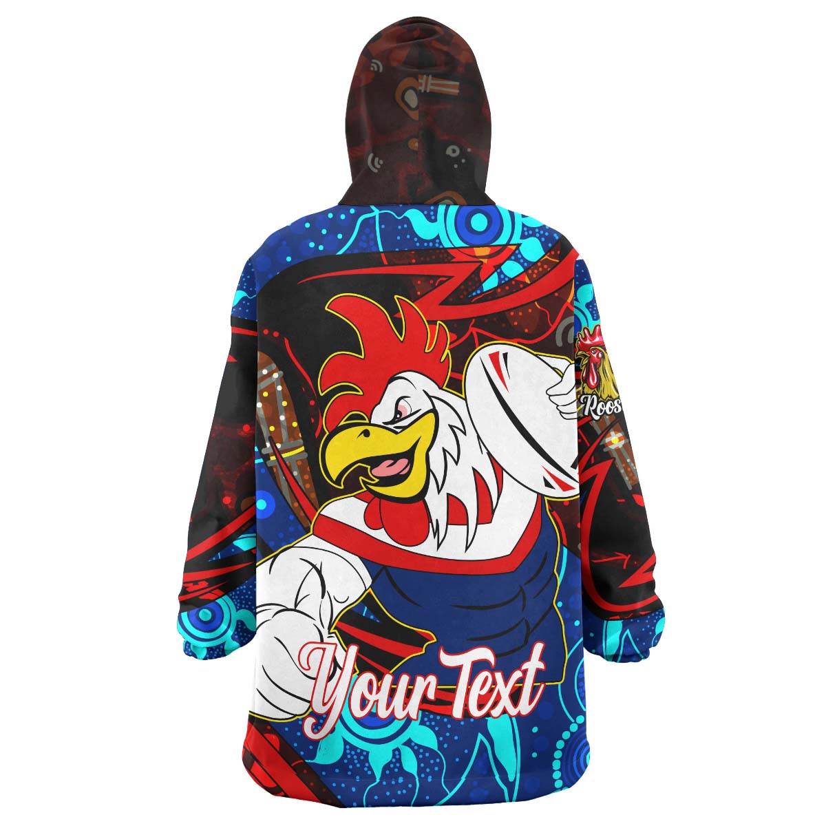 roosters-rugby-snug-hoodie-custom-roosters-mascot-with-rugby-aboriginal-dot-painting-player-and-number-oodie-blanket
