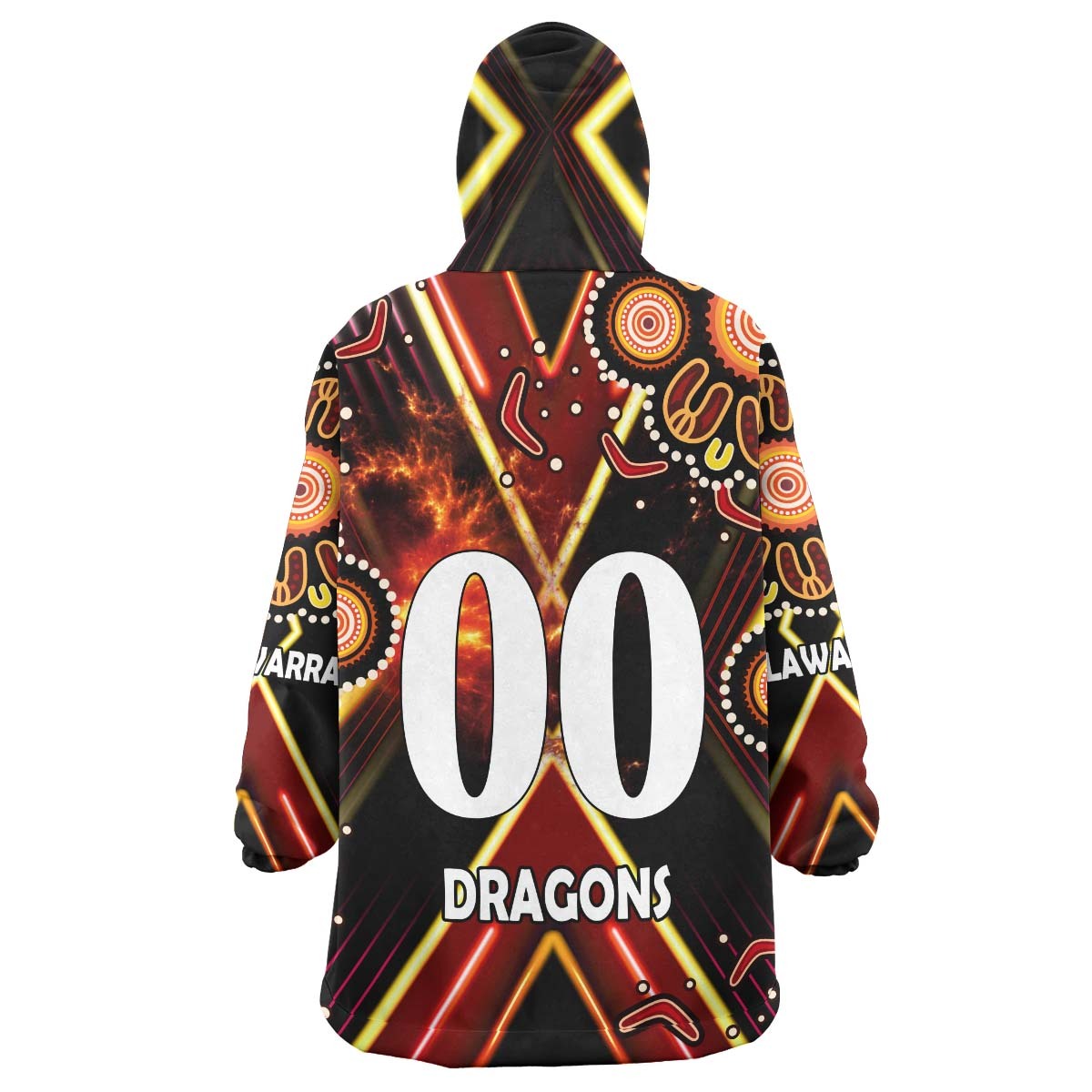 st-george-rugby-snug-hoodie-custom-dragons-mascot-illawarra-rugby-with-aboriginal-art-player-and-number-oodie-blanket