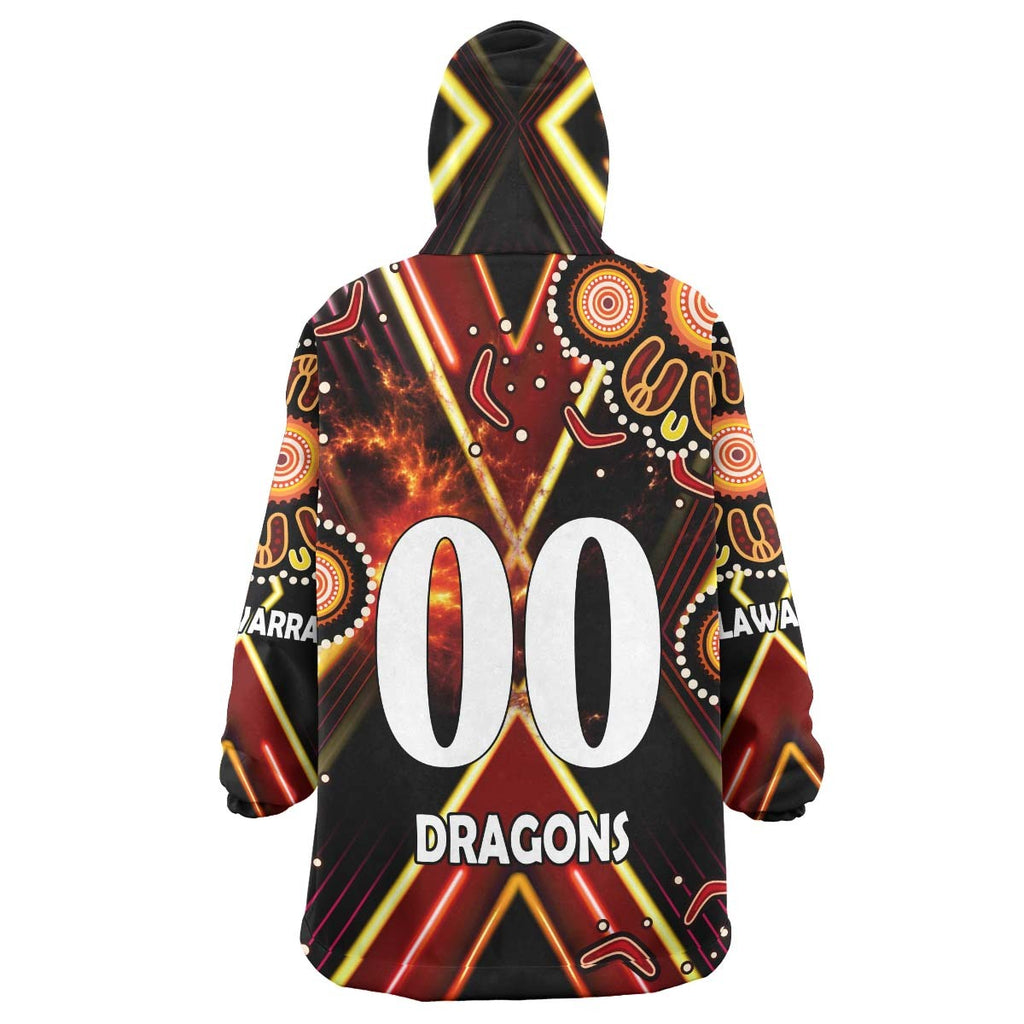 st-george-rugby-snug-hoodie-custom-dragons-mascot-illawarra-rugby-with-aboriginal-art-player-and-number-oodie-blanket
