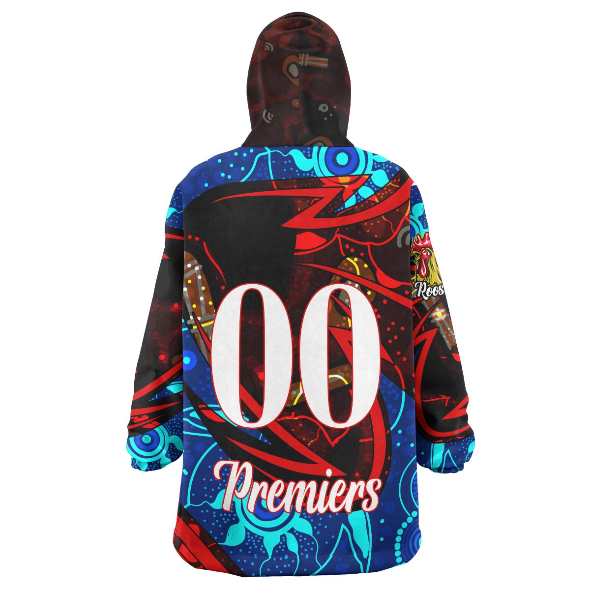 roosters-rugby-snug-hoodie-custom-roosters-mascot-with-rugby-aboriginal-dot-painting-player-and-number-oodie-blanket