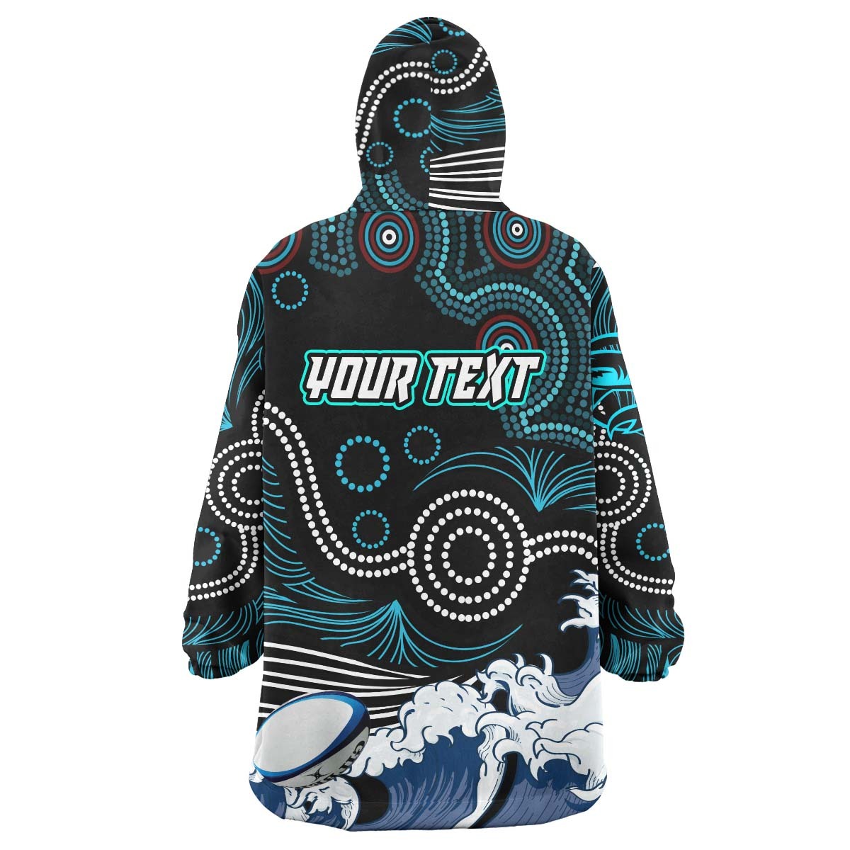 sharks-rugby-snug-hoodie-custom-impetuous-sharks-with-rugby-ball-and-aboriginal-dot-painting-art-oodie-blanket