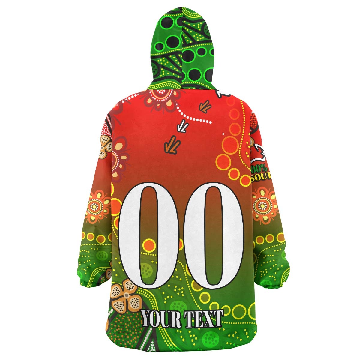 rabbitohs-rugby-snug-hoodie-custom-100-south-rabbitohs-premiership-rugby-with-aboriginal-culture-player-and-number-oodie-blanket