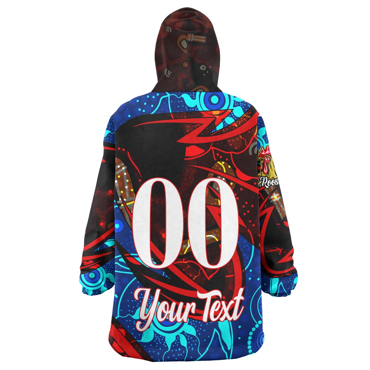 roosters-rugby-snug-hoodie-custom-roosters-mascot-with-rugby-aboriginal-dot-painting-player-and-number-oodie-blanket
