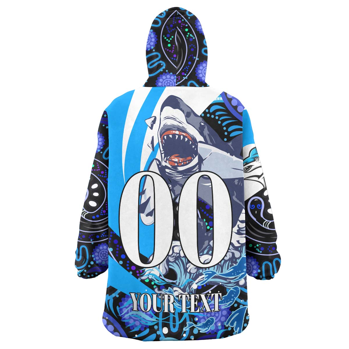 sharks-rugby-snug-hoodie-custom-angry-sharks-rugby-team-with-aboriginal-dot-painting-player-and-number-oodie-blanket