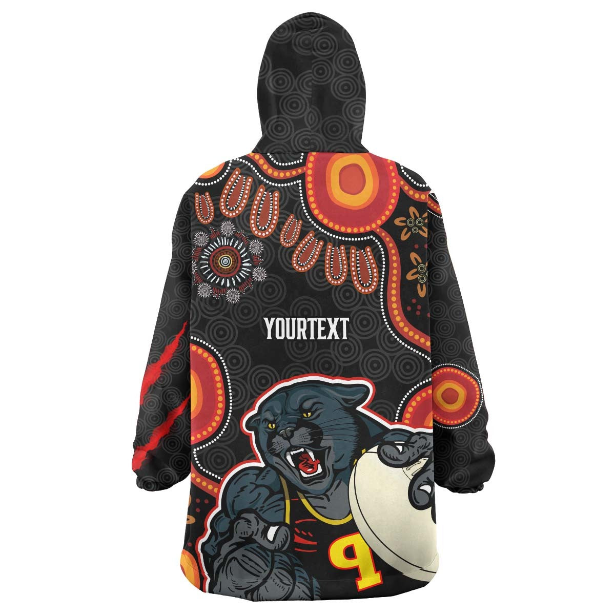 panthers-rugby-snug-hoodie-custom-penrith-panthers-aboriginal-with-rugby-ball-indigenous-style-of-dot-painting-traditional-oodie-blanket