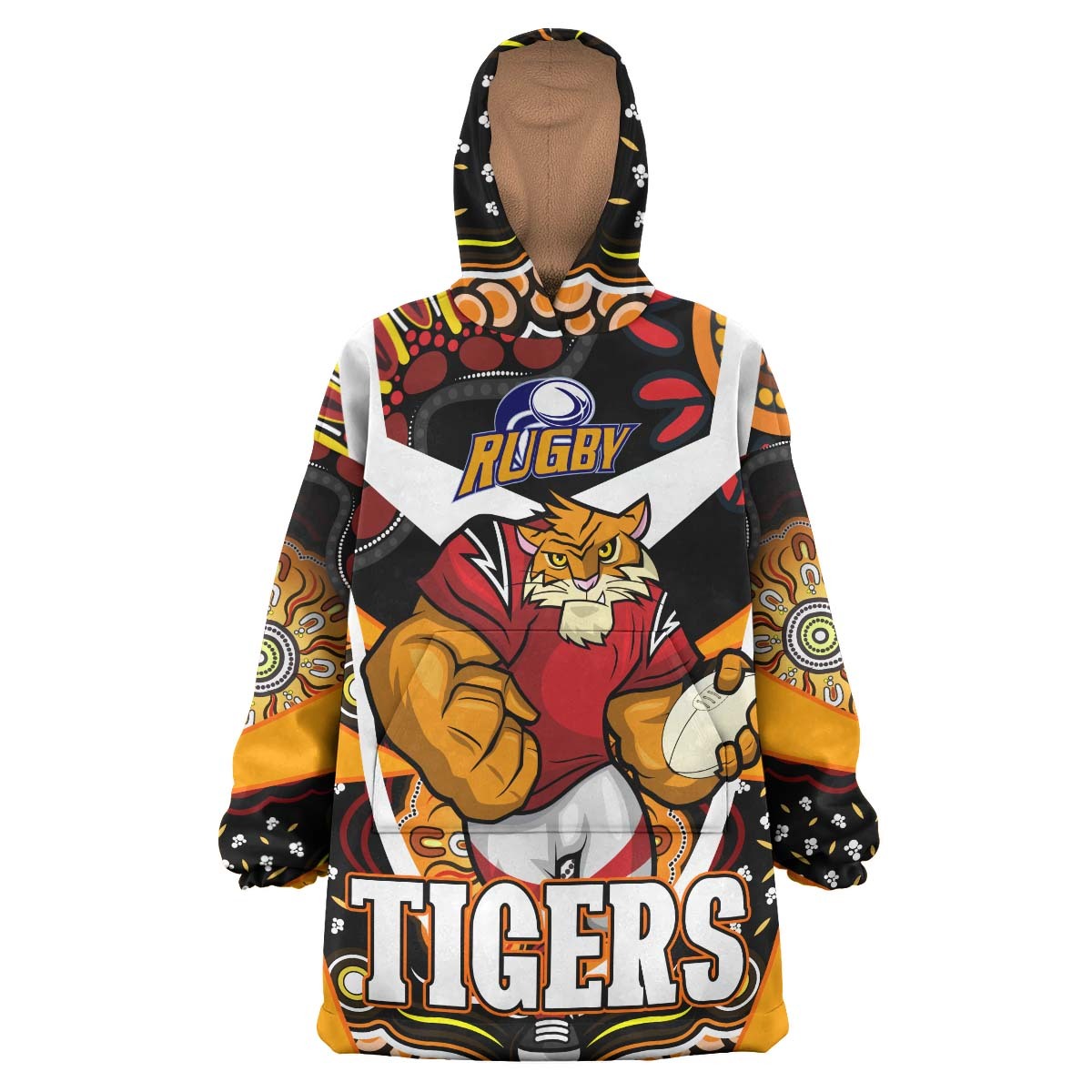 tigers-rugby-snug-hoodie-custom-tigers-rugby-ball-with-aboriginal-dot-painting-art-player-and-number-oodie-blanket