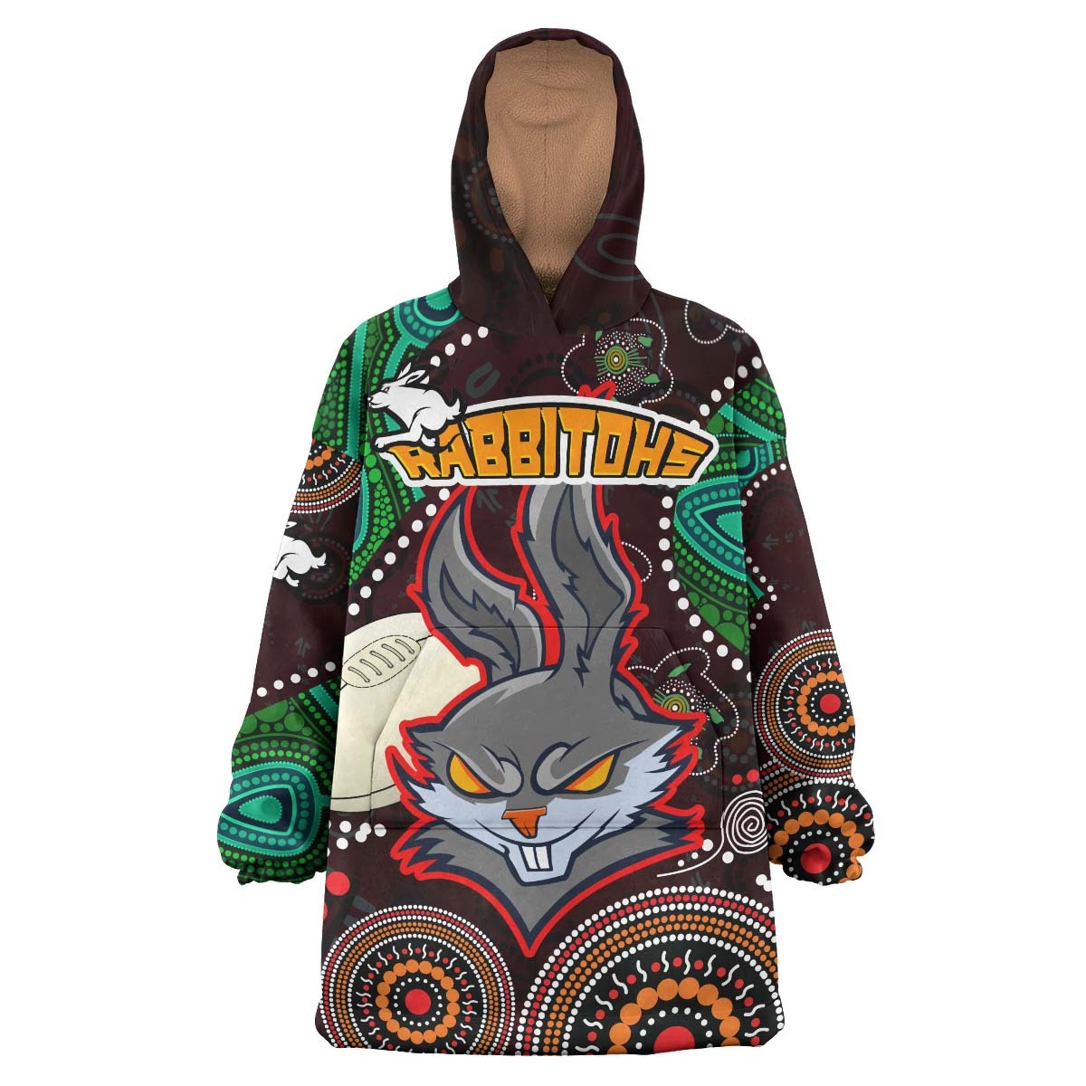 rabbitohs-rugby-snug-hoodie-rabbitohs-team-of-the-decade-aboriginal-dot-painting-style-oodie-blanket