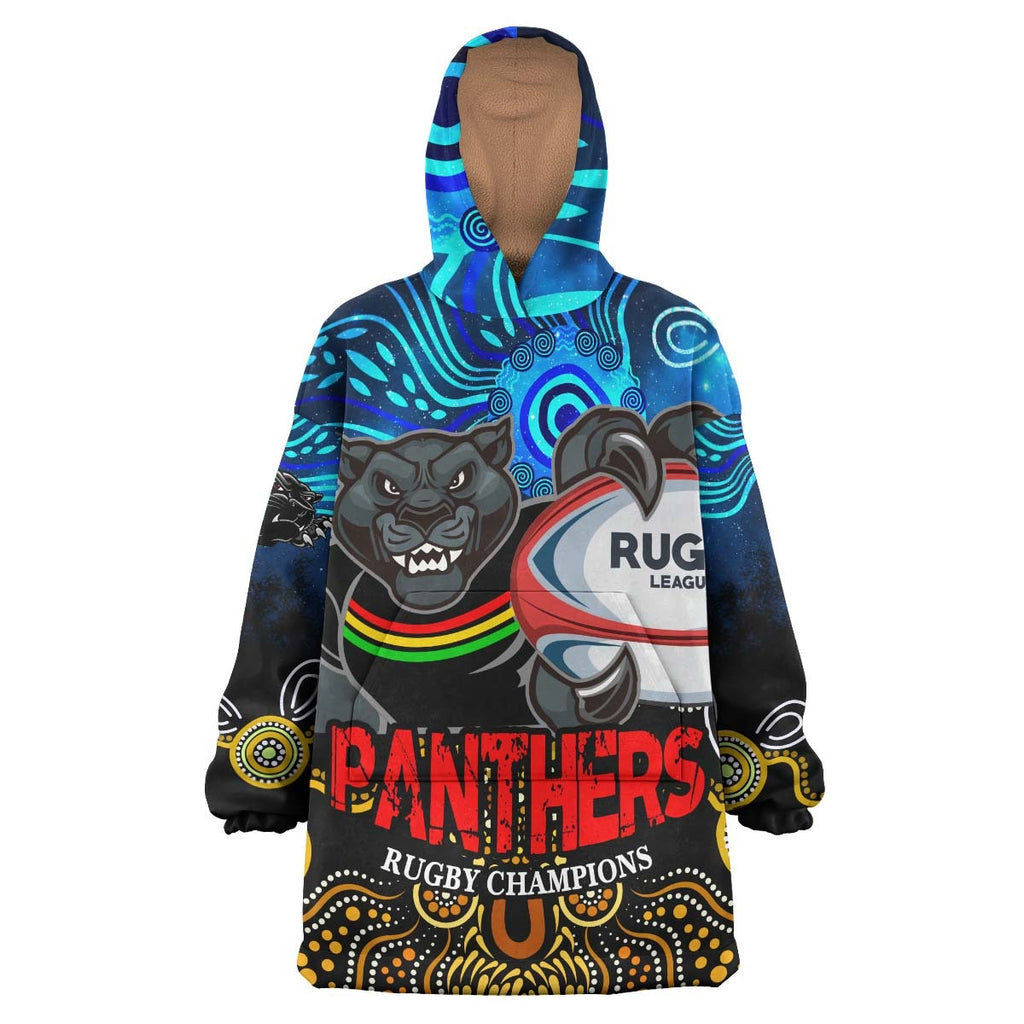 panthers-rugby-snug-hoodie-custom-panthers-rugby-champions-with-aboriginal-dot-painting-art-player-and-number-oodie-blanket