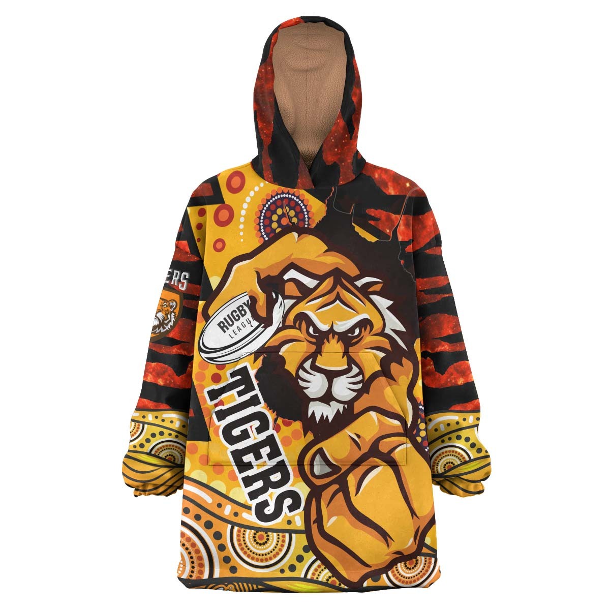 tigers-rugby-snug-hoodie-custom-west-tigers-aboriginal-style-with-tiger-stripes-patterns-oodie-blanket