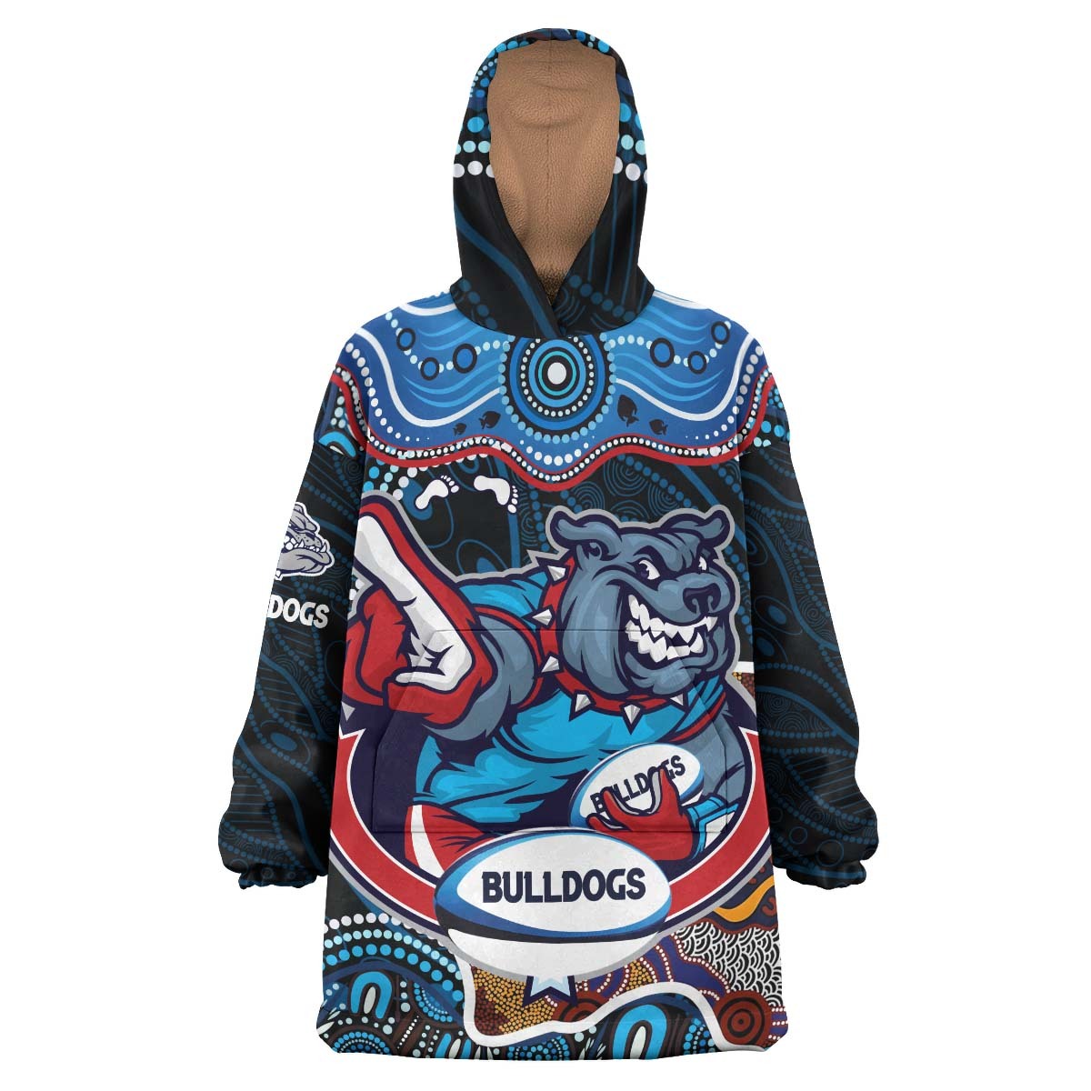 bulldogs-rugby-snug-hoodie-bulldogs-rugby-ball-with-contemporary-style-of-aboriginal-dot-painting-oodie-blanket