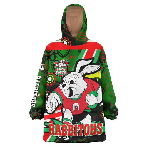 rabbitohs-rugby-snug-hoodie-custom-naidoc-week-south-sydney-rabbitohs-aboriginal-traditional-patterns-with-torres-strait-oodie-blanket