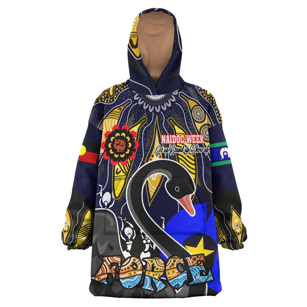 force-rugby-snug-hoodie-celebrate-naidoc-week-get-up-stand-up-show-up-black-swan-with-aboriginal-patterns-oodie-blanket