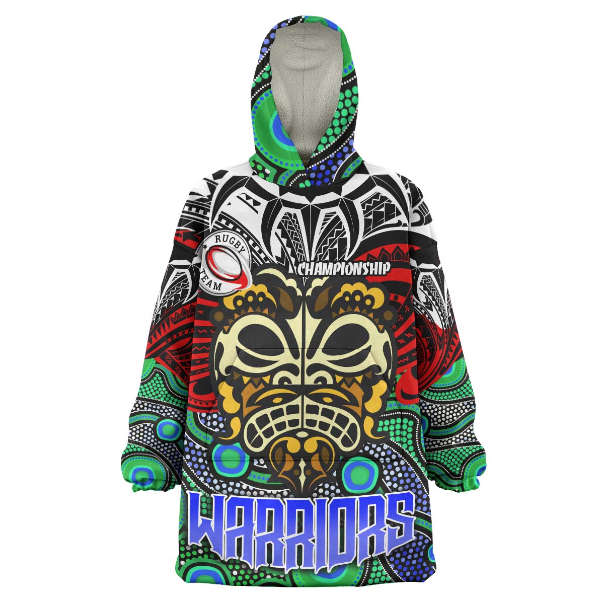 warriors-rugby-snug-hoodie-custom-maori-mask-warriors-with-polynesian-pattern-player-and-number-oodie-blanket