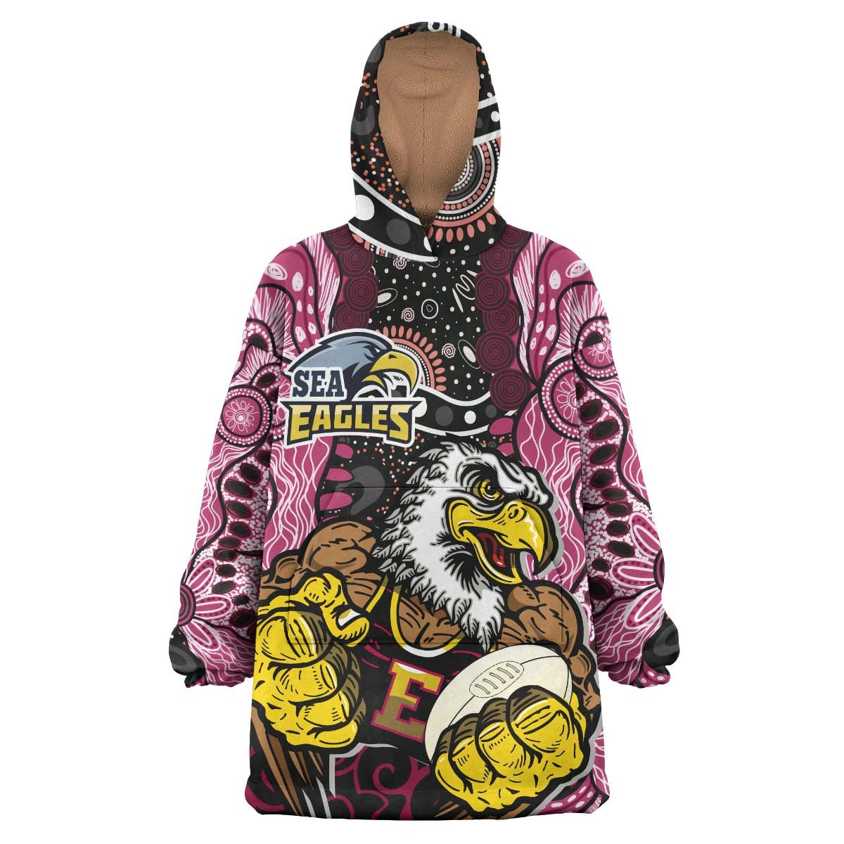 sea-eagles-rugby-snug-hoodie-custom-muscular-eagles-with-rugby-ball-and-aboriginal-indigenous-style-oodie-blanket