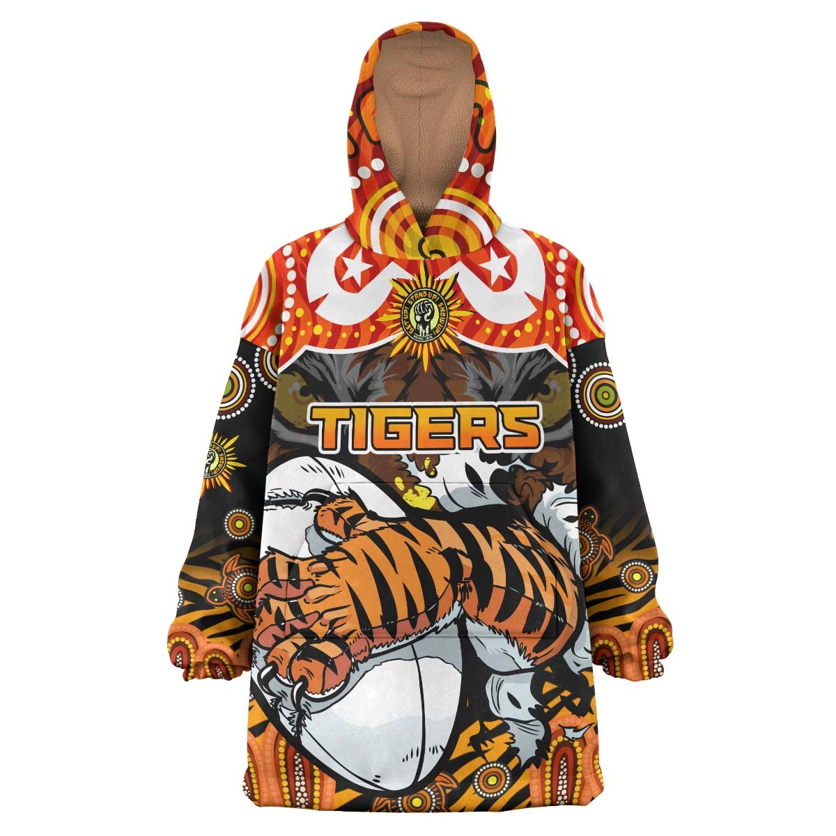 tigers-rugby-snug-hoodie-custom-naidoc-week-and-torres-strait-island-with-aboriginal-culture-dot-painting-oodie-blanket