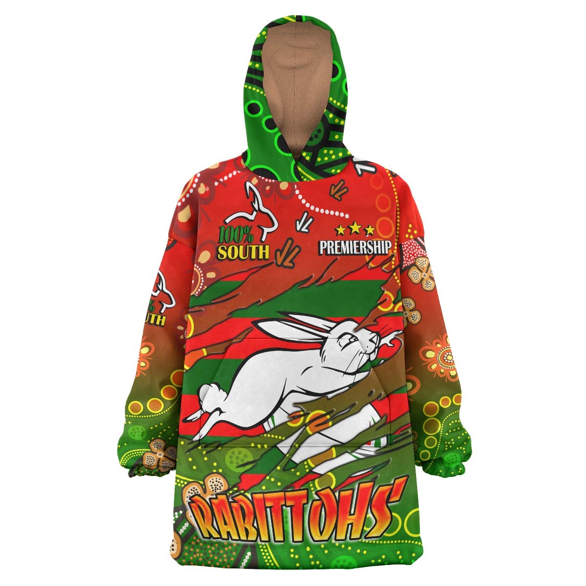 rabbitohs-rugby-snug-hoodie-custom-100-south-rabbitohs-premiership-rugby-with-aboriginal-culture-player-and-number-oodie-blanket