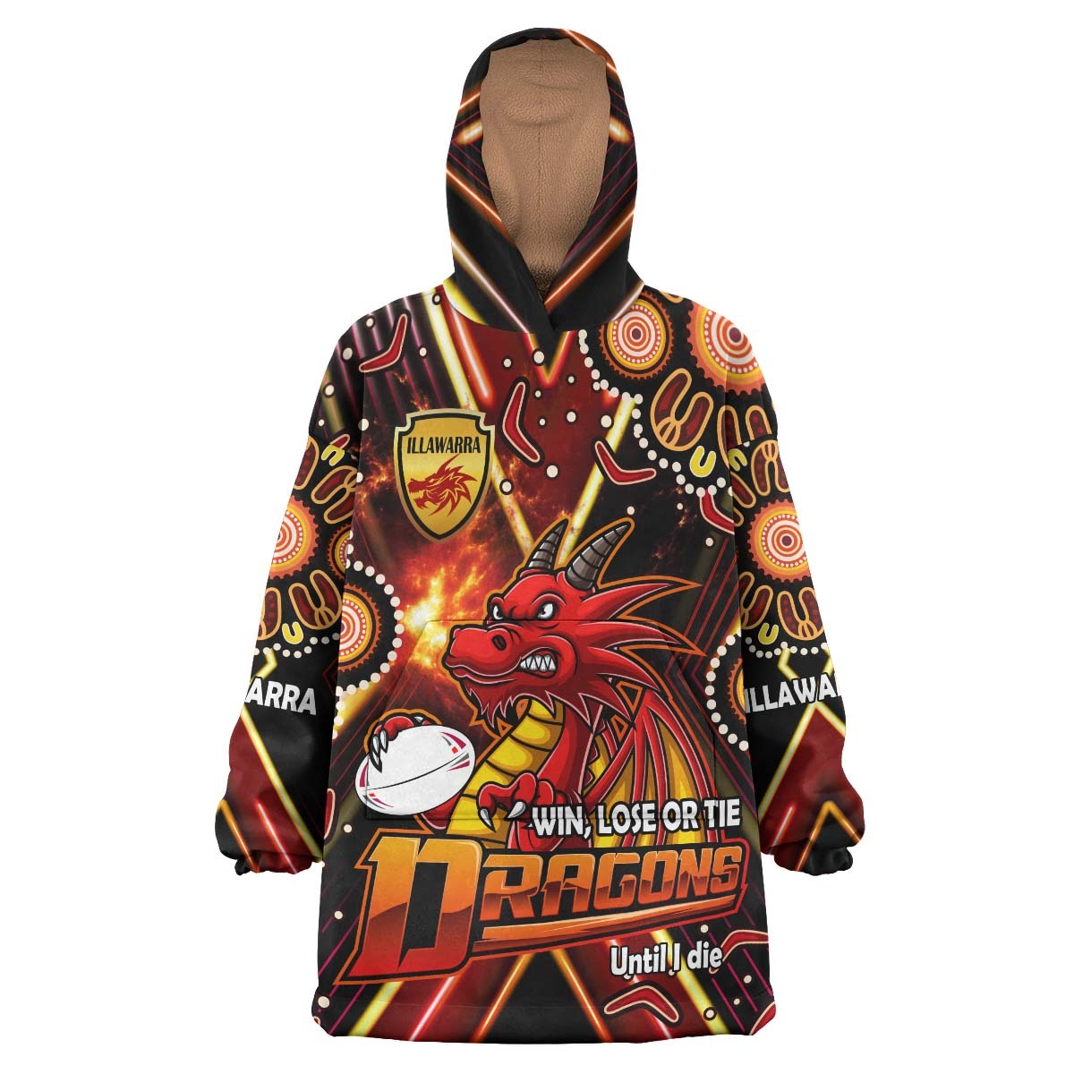 st-george-rugby-snug-hoodie-custom-dragons-mascot-illawarra-rugby-with-aboriginal-art-player-and-number-oodie-blanket