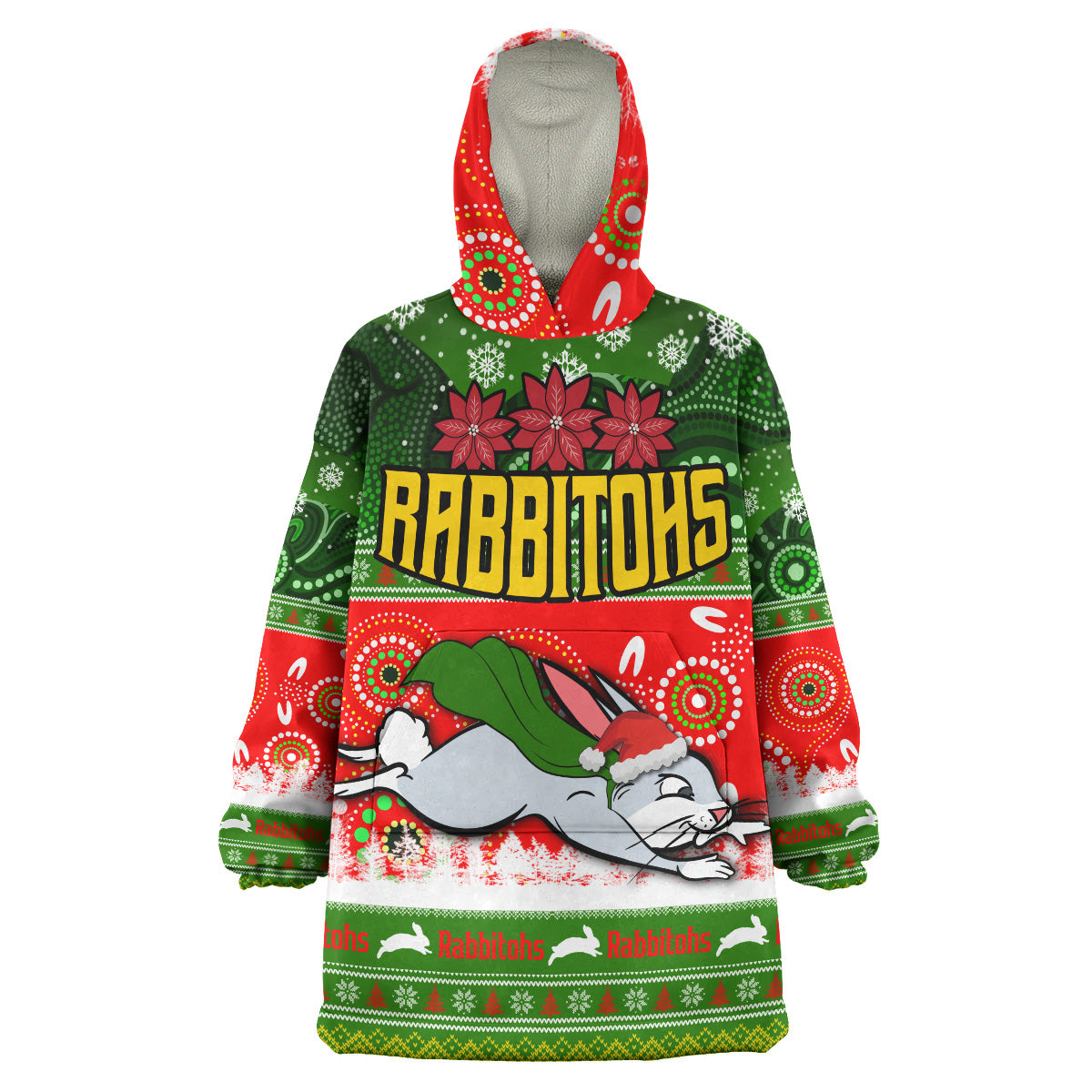 rabbitohs-rugby-christmas-snug-hoodie-custom-rabbitohs-ugly-christmas-and-aboriginal-patterns-wearable-blanket-hoodie